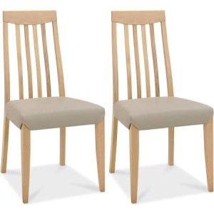 Bentley Designs Bergen Oak & Grey Leather Slat Back Chair (Pair) Bentley Designs Bergen Oak & Grey Leather Slat Back Chair (Pair)