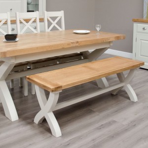 Deluxe Solid Oak Grey Painted Furniture Cross Leg Dining Bench Deluxe Solid Oak Grey Painted Furniture Cross Leg Dining Bench  PDXB