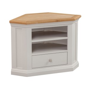 Cotswold Solid Oak Cream Painted Furniture Corner TV Cabinet Cotswold Solid Oak Cream Painted Furniture Corner TV Cabinet