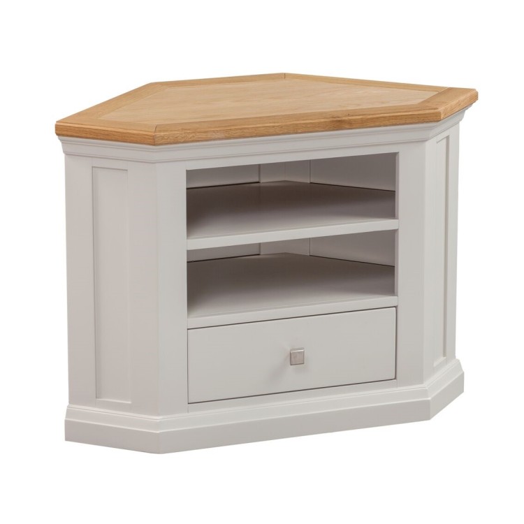 Cotswold Solid Oak Cream Painted Furniture Corner TV Cabinet