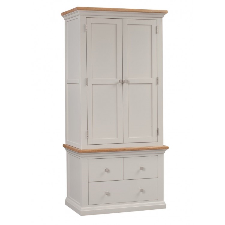 Cotswold Solid Oak Cream Painted Furniture 2 Door Gent's Double Wardrobe