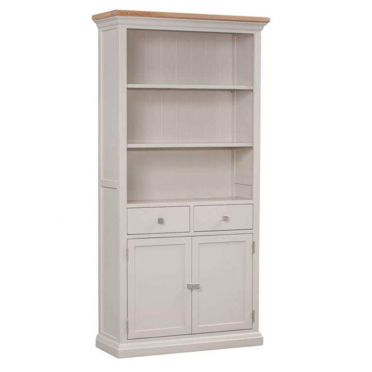 Cotswold Solid Oak Cream Painted Furniture Large 2 Shelf Bookcase