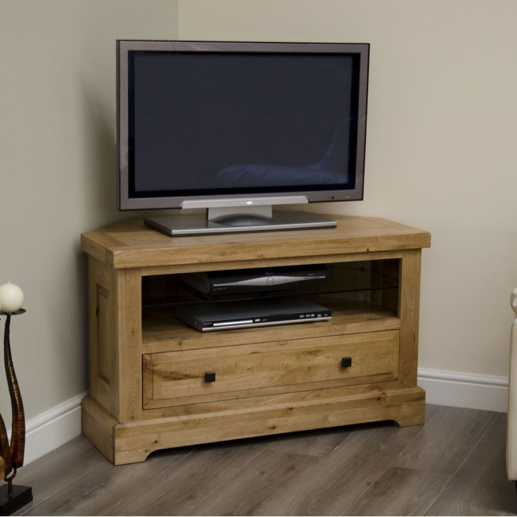 Deluxe Solid Oak Furniture Corner TV Unit