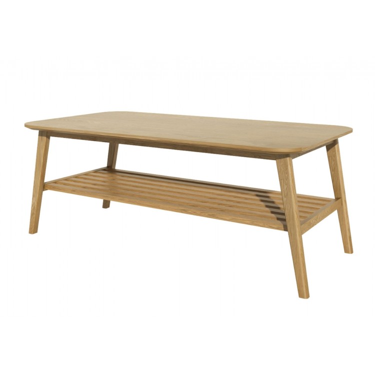 Scandic Solid Oak Furniture Large Coffee Table With Shelf