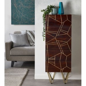 Indian Hub Mango Dark Gold Furniture Tall Chest of Drawers Indian Hub Mango Dark Gold Furniture Tall Chest of Drawers