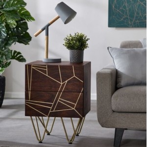 Indian Hub Mango Dark Gold Furniture 2 Drawer Side Table Indian Hub Mango Dark Gold Furniture 2 Drawer Side Table