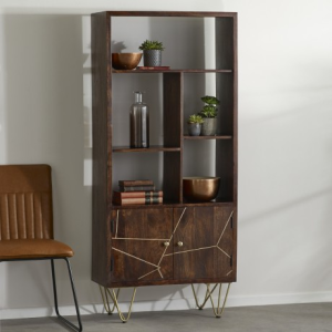 Indian Hub Mango Dark Gold Furniture Large Bookcase Indian Hub Mango Dark Gold Furniture Large Bookcase