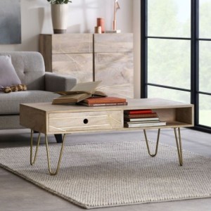 Indian Hub Mango Light Gold Furniture Rectangular Coffee Table Indian Hub Mango Light Gold Furniture Rectangular Coffee Table