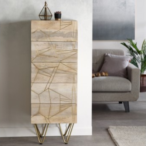 Indian Hub Mango Light Gold Furniture Tall Chest of Drawers Indian Hub Mango Light Gold Furniture Tall Chest of Drawers