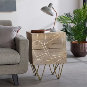 Indian Hub Mango Light Gold Furniture 2 Drawer Side Table Indian Hub Mango Light Gold Furniture 2 Drawer Side Table