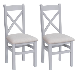 Tenby Grey Painted Furniture Cross Back Chair With Fabric Seat Pair