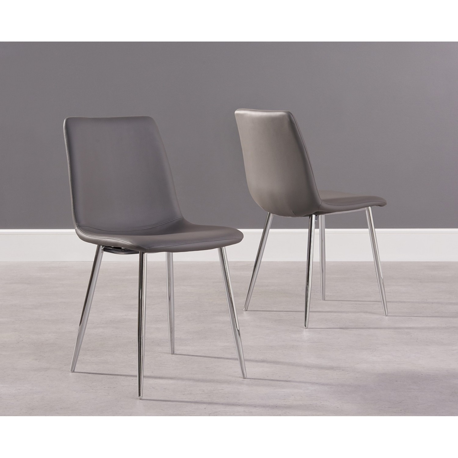 Hatfield Grey Faux Leather And Chrome, Leather Chrome Dining Chairs Uk