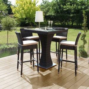Maze Rattan Garden Furniture Brown 4 Seat Square Bar Set with Ice Bucket   Maze Rattan Garden Furniture Brown 4 Seat Square Bar Set with Ice Bucket Â
