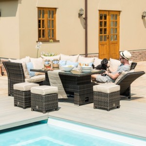 Maze Rattan Garden Furniture Henley Brown Corner Sofa with Reclining Arms & Rising Table Maze Rattan Garden Furniture Henley Brown Corner Sofa with Reclining Arms & Rising Table