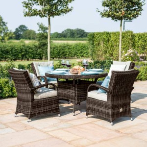 Maze Rattan Garden Furniture Texas Brown 4 Seater Round Table Set 