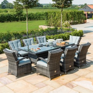 Maze Rattan Garden Furniture Texas 8 Seater Rectangle Table Set Grey with Ice Bucket Maze Rattan Garden Furniture Texas 8 Seater Rectangle Table Set Grey with Ice Bucket