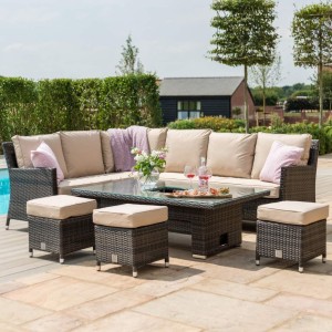 Maze Rattan Garden Furniture Venice Brown Ice Bucket Corner Sofa Set with Rising Table Maze Rattan Garden Furniture Venice Brown Ice Bucket Corner Sofa Set with Rising Table
