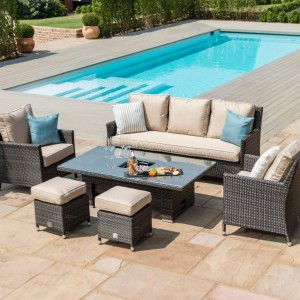 Maze Rattan Garden Furniture Venice Brown Dining Set with Ice Bucket & Rising Table Maze Rattan Garden Furniture Venice Brown Dining Set with Ice Bucket & Rising Table