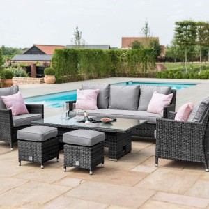 Maze Rattan Garden Furniture Venice Grey 3 Seater Dining Set with Ice Bucket and Rising Table Maze Rattan Garden Furniture Venice Grey 3 Seater Dining Set with Ice Bucket and Rising Table