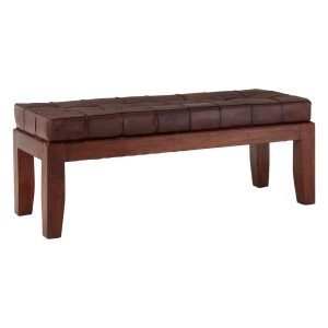 Mallani Bohemian Furniture Antique Brown Leather Stitch Bench Mallani Bohemian Furniture Antique Brown Leather Stitch Bench  5501990