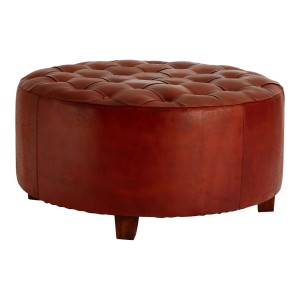 Mallani Bohemian Furniture Antique Brown Leather Round Buttoned Stool Mallani Bohemian Furniture Antique Brown Leather Round Buttoned Stool 5501991