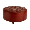 Mallani Bohemian Furniture Antique Brown Leather Round Buttoned Stool 5501991