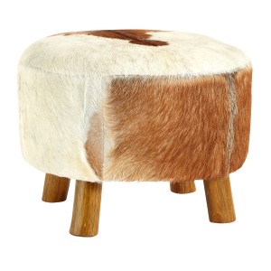Mallani Bohemian Furniture White and Brown Goat Hide Round Stool Mallani Bohemian Furniture White and Brown Goat Hide Round Stool  5501994