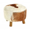 Mallani Bohemian Furniture White and Brown Goat Hide Round Stool  5501994