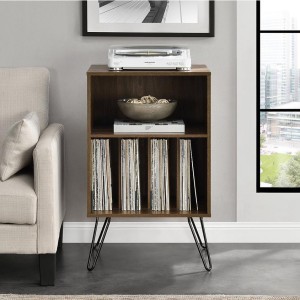 Nantwich Furniture Walnut Turntable Stand Dark Brown Side Table With Metal Legs Nantwich Furniture Walnut Turntable Stand Dark Brown Side Table With Metal Legs