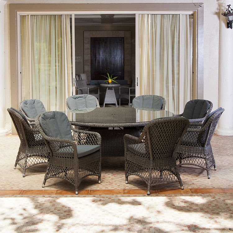 Alexander Rose Monte Carlo Garden 8 Open Weave Chair Round Dining Set AR-MONT-7702GR+7709GR