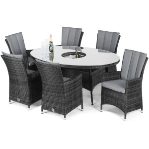 Maze Rattan Garden Furniture LA Grey 6 Seat Oval Ice Bucket Dining Set with Lazy Susan Maze Rattan Garden Furniture LA Grey 6 Seat Oval Ice Bucket Dining Set with Lazy Susan