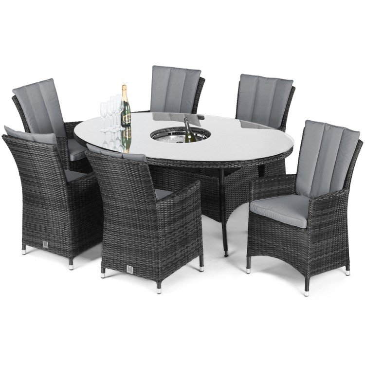 Maze Rattan Garden Furniture LA Grey 6 Seat Oval Ice Bucket Dining Set with Lazy Susan