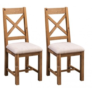 Aztec Solid Oak Furniture Rustic Cross Back Dining Chair Pair