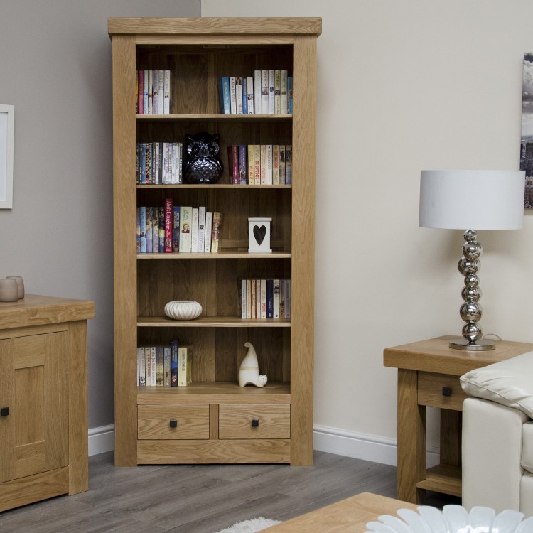 Bordeaux Solid Oak Furniture Large Bookcase With Drawers RG9LBC+D