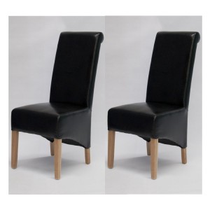 Trend Solid Oak Furniture Richmond Black Bonded Leather Dining Chair Pair