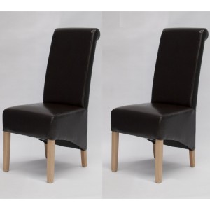 Trend Solid Oak Furniture Richmond Brown Bonded Leather Dining Chair Pair