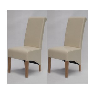 Trend Solid Oak Furniture Richmond Ivory Bonded Leather Dining Chair Pair