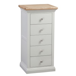 Cotswold Solid Oak Cream Painted Furniture Tallboy Chest of 5 Drawers Cotswold Solid Oak Cream Painted Furniture Tallboy Chest of 5 Drawers
