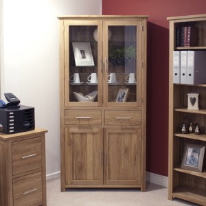 Opus Solid Oak Furniture Glass 4 Door Library Unit