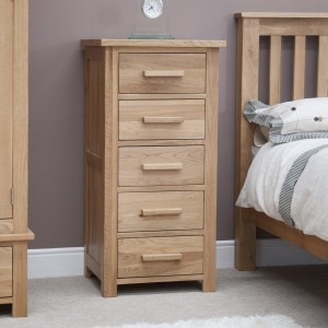 Opus Solid Oak Furniture 5 Drawer Narrow Tallboy Chest 