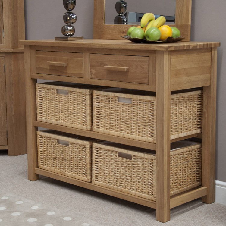 Opus Solid Oak Furniture Console/Hall Table with Baskets