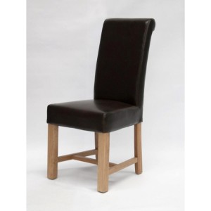Trend Solid Oak Furniture Louisa Bycast Brown Leather Dining Chair Pair 