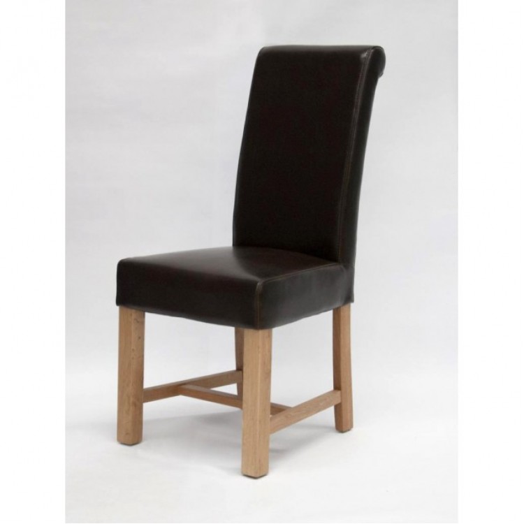 Trend Solid Oak Furniture Louisa Bycast Brown Leather Dining Chair Pair