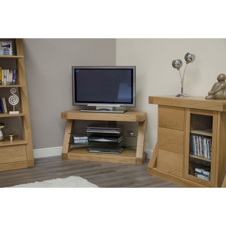 Z Solid Oak Furniture Corner TV Unit 