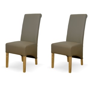 Richmond Solid Oak Furniture Mushroom Bonded Leather Dining Chair Pair