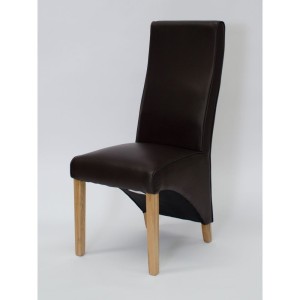 Wave Solid Oak Furniture Matt Brown Leather Dining Chair Pair Wave Solid Oak Furniture Matt Brown Leather Dining Chair Pair