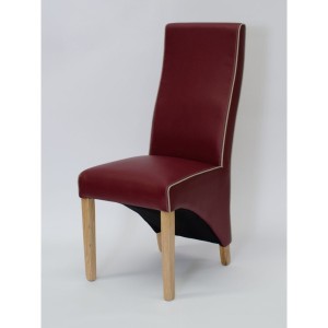 Wave Solid Oak Furniture Matt Red With Ivory Piping Dining Chair Pair Wave Solid Oak Furniture Matt Red With Ivory Piping Dining Chair Pair