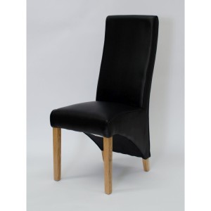 Wave Solid Oak Furniture Matt Black Leather Dining Chair Pair Wave Solid Oak Furniture Matt Black Leather Dining Chair Pair