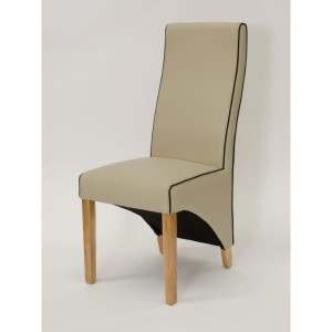Wave Solid Oak Furniture Matt Ivory With Black Piping Dining Chair Pair Wave Solid Oak Furniture Matt Ivory With Black Piping Dining Chair Pair