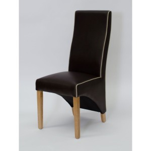 Wave Solid Oak Furniture Matt Brown With Ivory Piping Dining Chair Pair Wave Solid Oak Furniture Matt Brown With Ivory Piping Dining Chair Pair